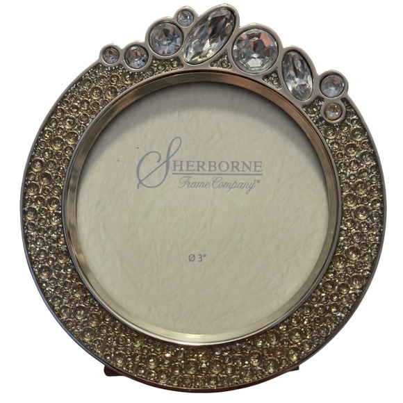Sherborne Frame Company Other - Sherborne Frame Co Ornate Round Picture Frame Crystal Embellished Silver Tone 3"